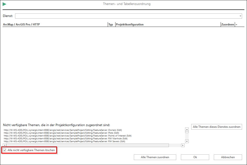 Alle nicht verfügbaren Themen löschen Alle nicht verfügbaren Themen löschen