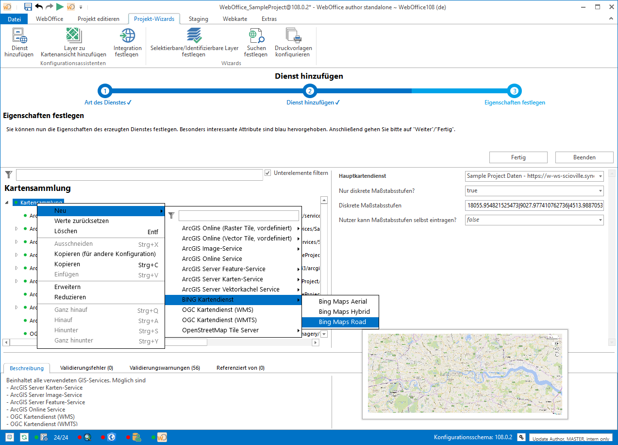 Assistent "Kartendienst hinzufügen" - Auswahl eines Bing map Dienstes Assistent "Kartendienst hinzufügen" - Auswahl eines Bing map Dienstes