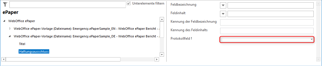 Zuweisung eines Protokollfeldes zu einem Funktionsfeld Zuweisung eines Protokollfeldes zu einem Funktionsfeld