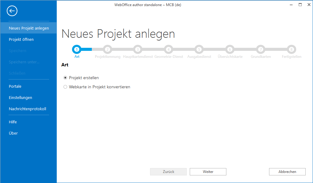 Neues Projekt anlegen: Art Neues Projekt anlegen: Art