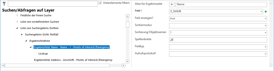 Liste von Lookup Definitionen Konfiguration - Ergebnisfeld