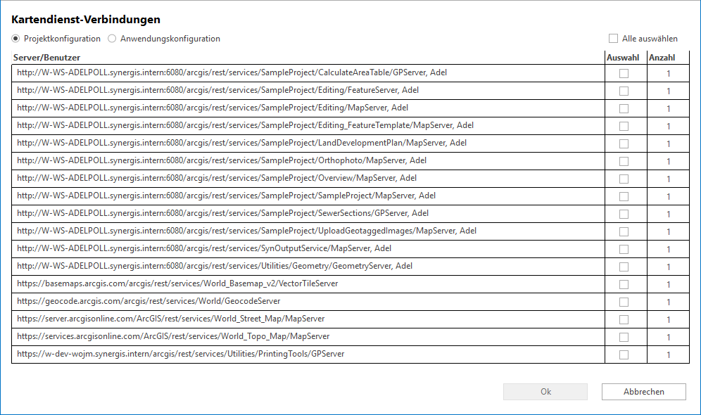 Dialog - Kartendienstverbindungen Dialog - Kartendienstverbindungen