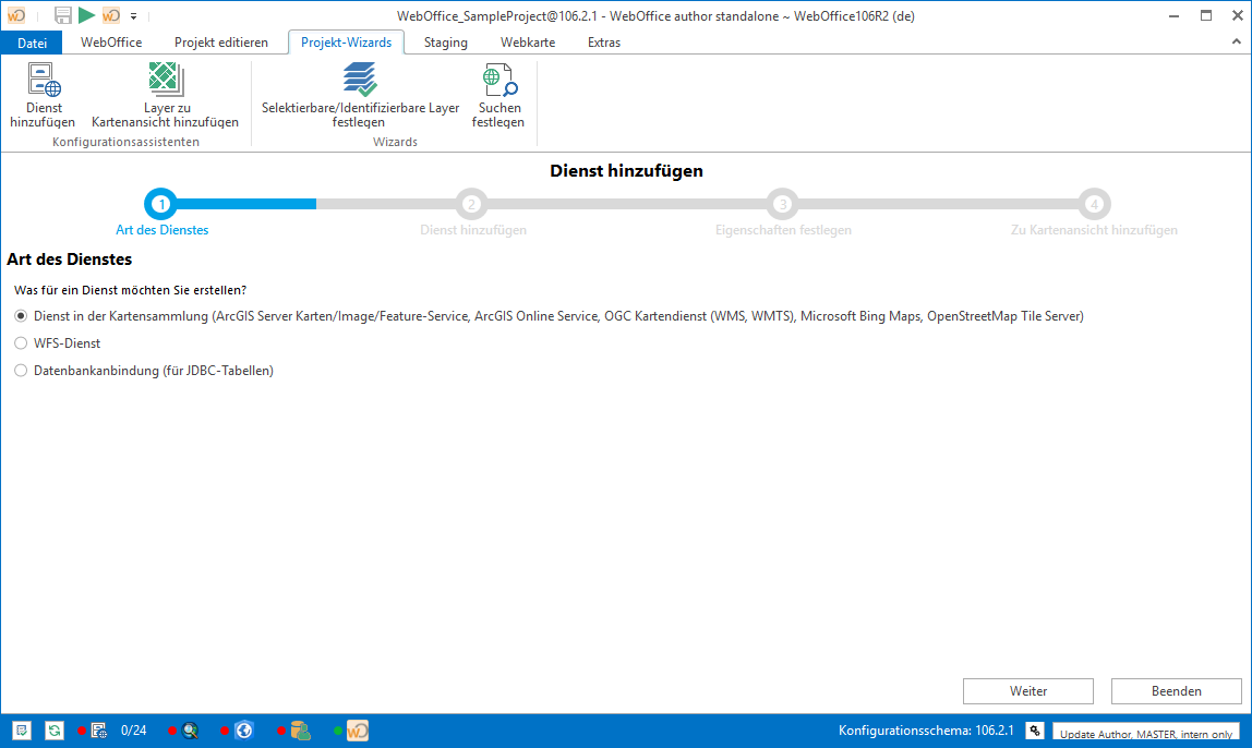 Auswahl der Art des Kartendienstes Auswahl der Art des Kartendienstes