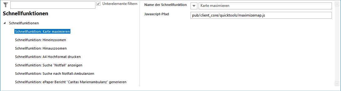 Konfiguration der Schnellfunktionen Konfiguration der Schnellfunktionen