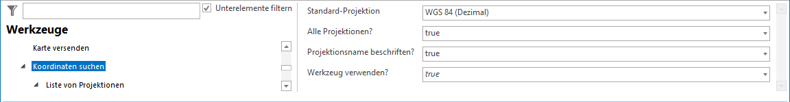 Koordinaten suchen/umprojizieren Werkzeug Konfiguration Koordinaten suchen/umprojizieren Werkzeug Konfiguration