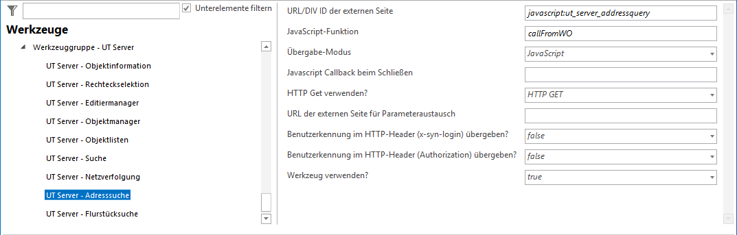 Konfiguration - UT Server - Adresssuche Konfiguration - UT Server - Adresssuche