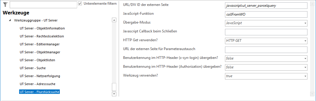 Konfiguration - UT Server - Flurstücksuche Konfiguration - UT Server - Flurstücksuche