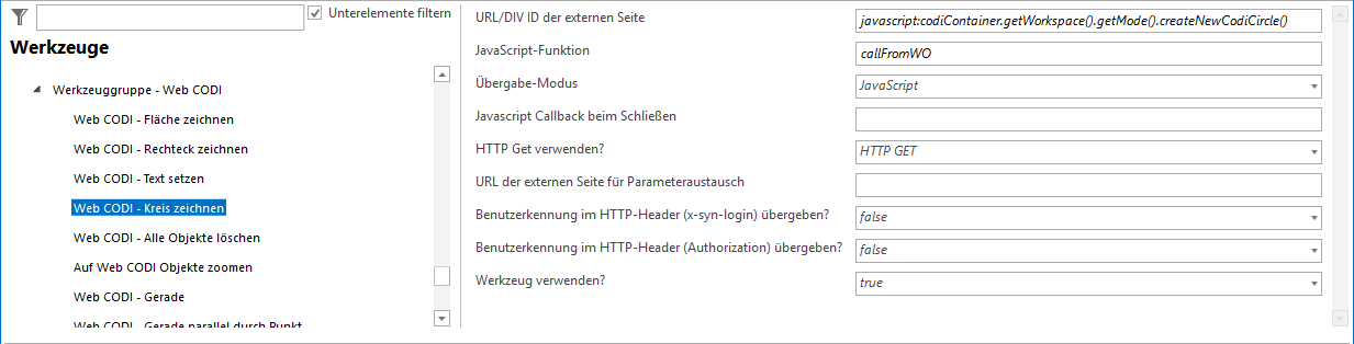 Konfiguration - Web CODI Kreis zeichnen Konfiguration - Web CODI Kreis zeichnen