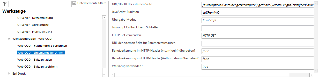 Konfiguration - Web CODI Linienlänge berechnen Konfiguration - Web CODI Linienlänge berechnen
