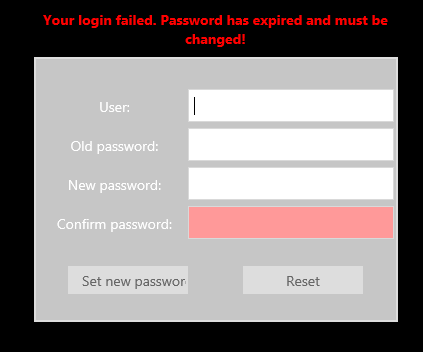 Login page - change password
