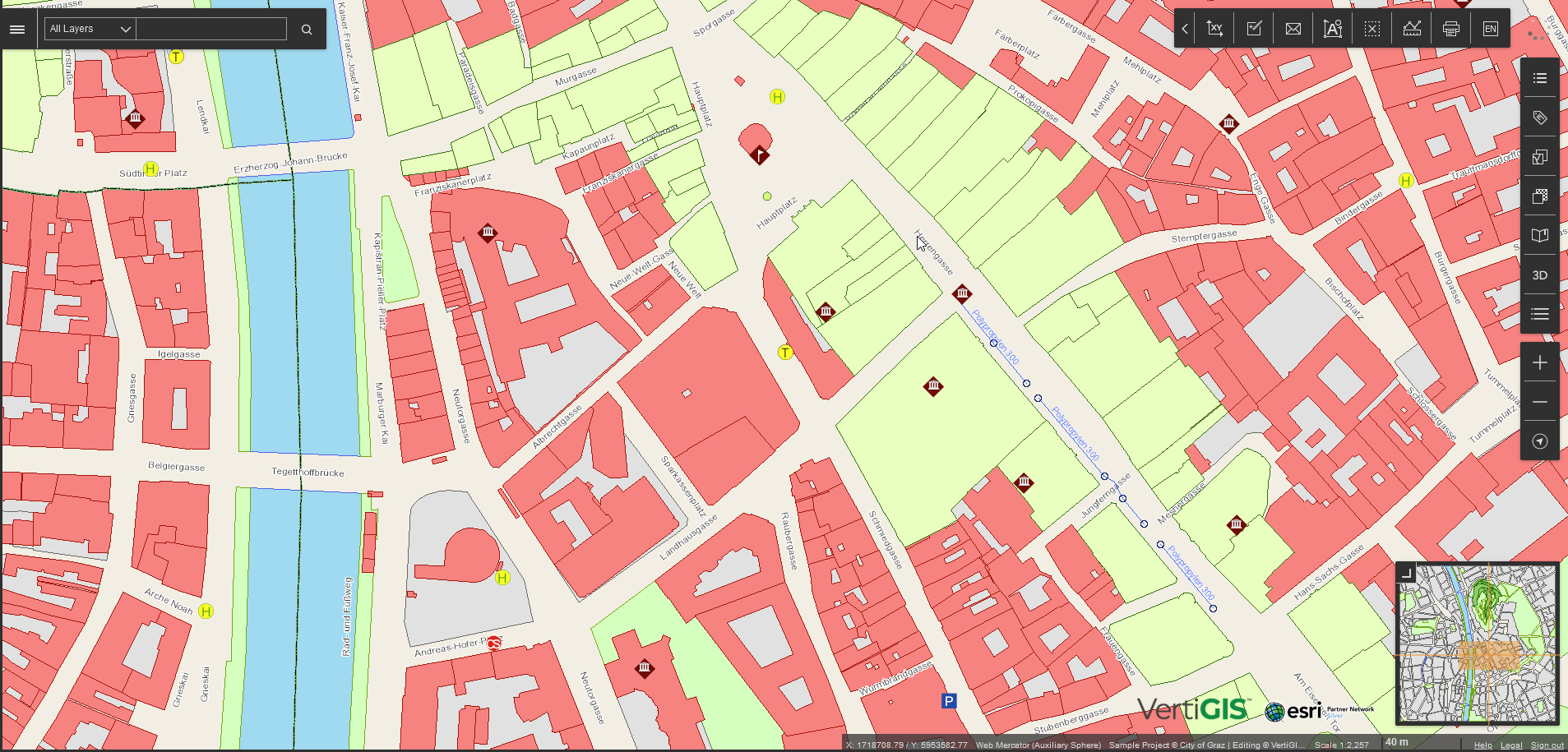Extended functions in the main map display of WebOffice core client
