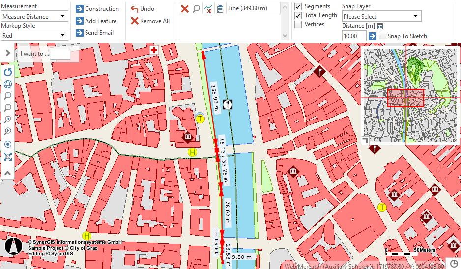 Measuring a distance using snapping in the WebOffice core client