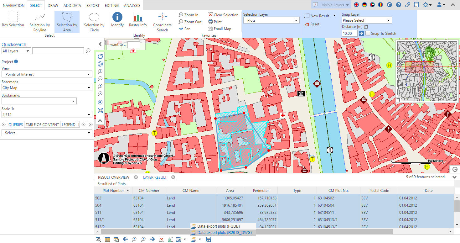 Datenexport aus dem Suchergebnis (WebOffice core Client)