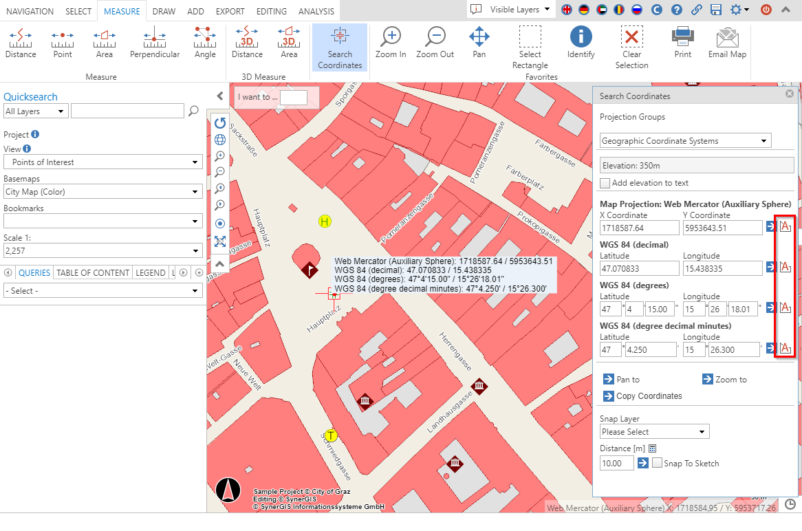 Label coordinates in the WebOffice core client