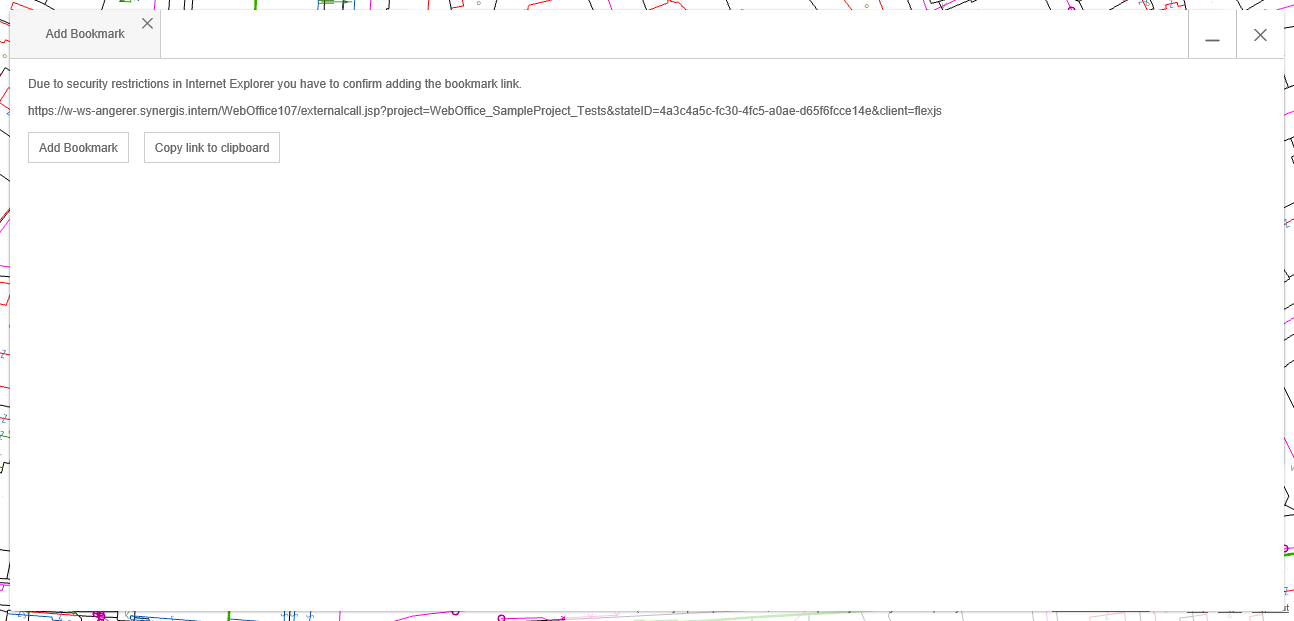 Add Bookmark tool form in WebOffice flex Client in IE11