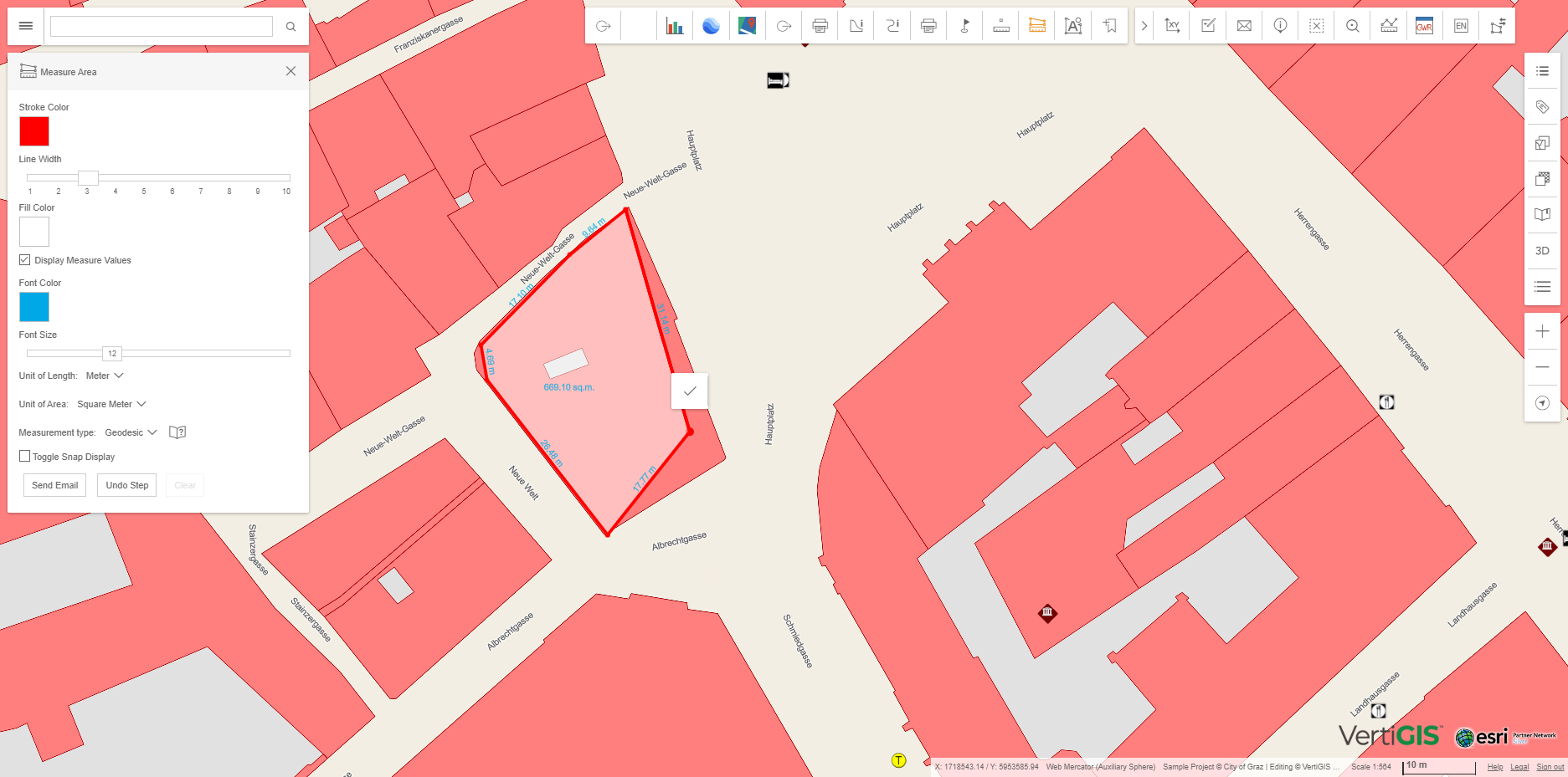 Moving of a vertex of an active measurement in the WebOffice flex