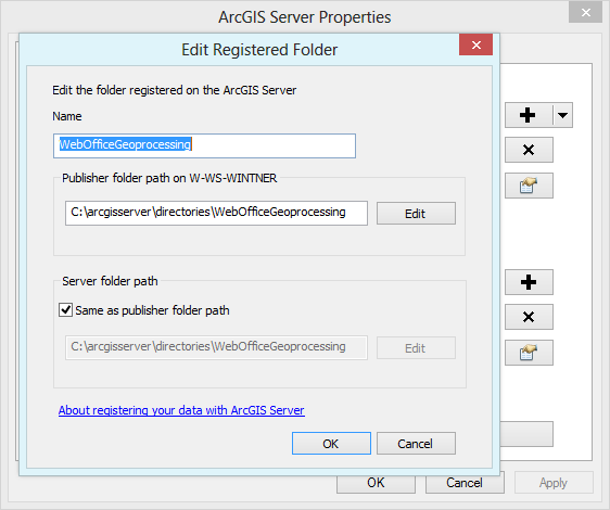 Register the folder WebOfficeGeoprocessing on the ArcGIS Server