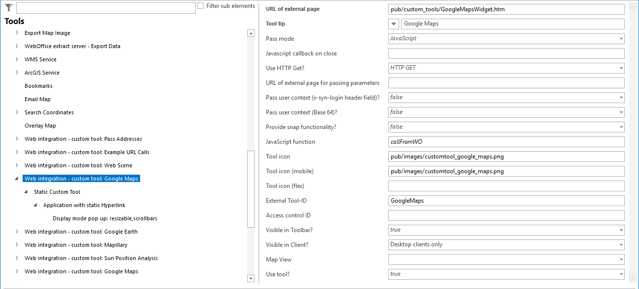 Configuring a custom tool for Google Maps © Call