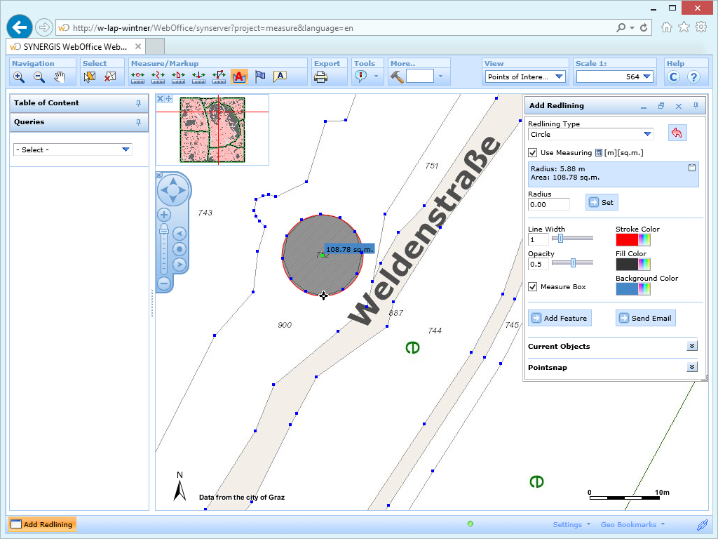 Measuring a circle using snapping in the WebOffice html client