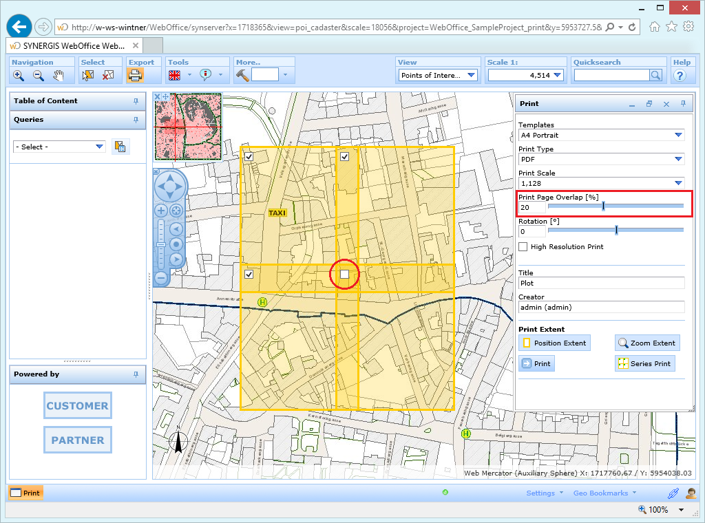 Select the pages to be printed and define a print page overlap