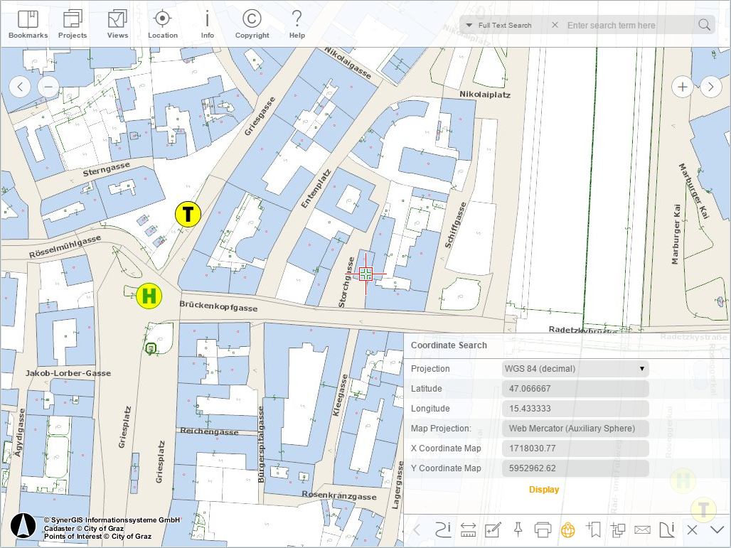 Searching for a coordinate pair in the WebOffice mobile client - tablet mode