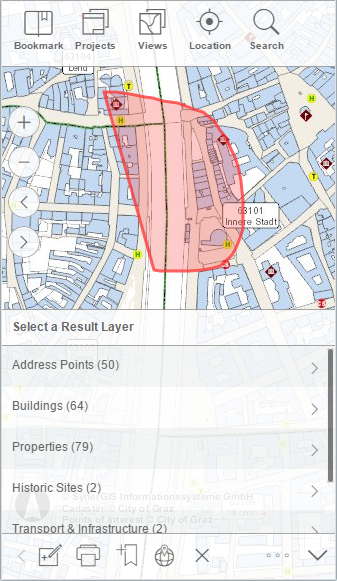 Selection by polygon in the WebOffice mobile client - phone mode