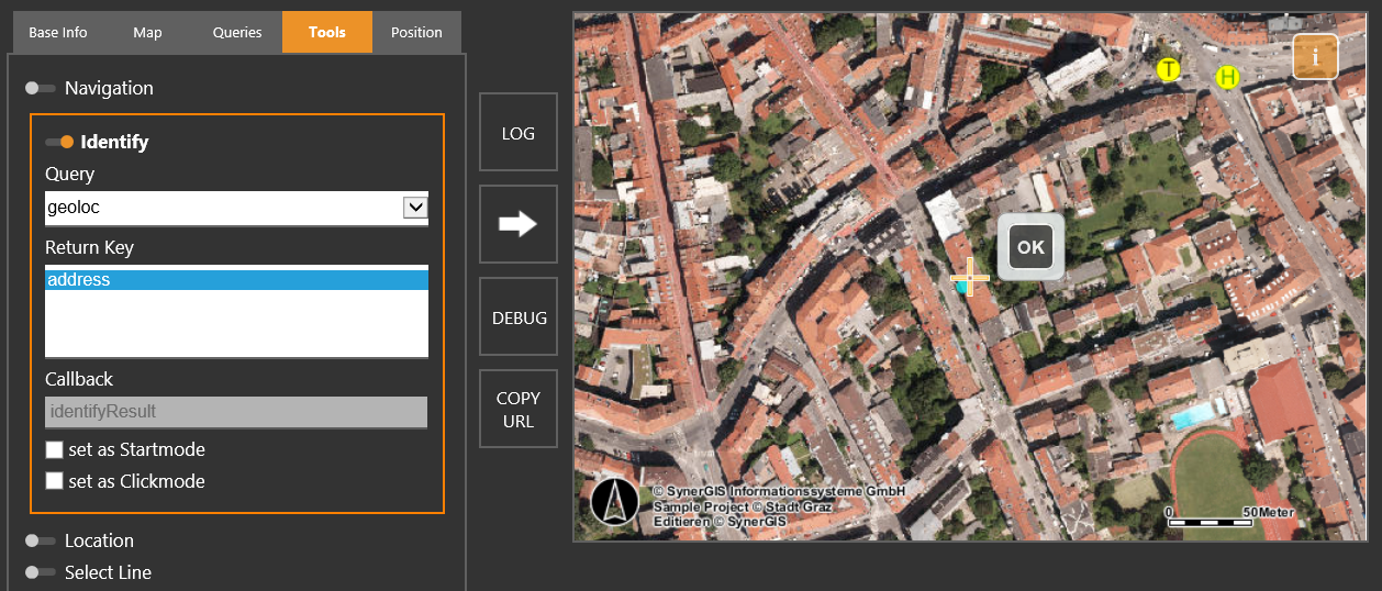 WebOffice map widget testcontainer - Reverse Geocoding