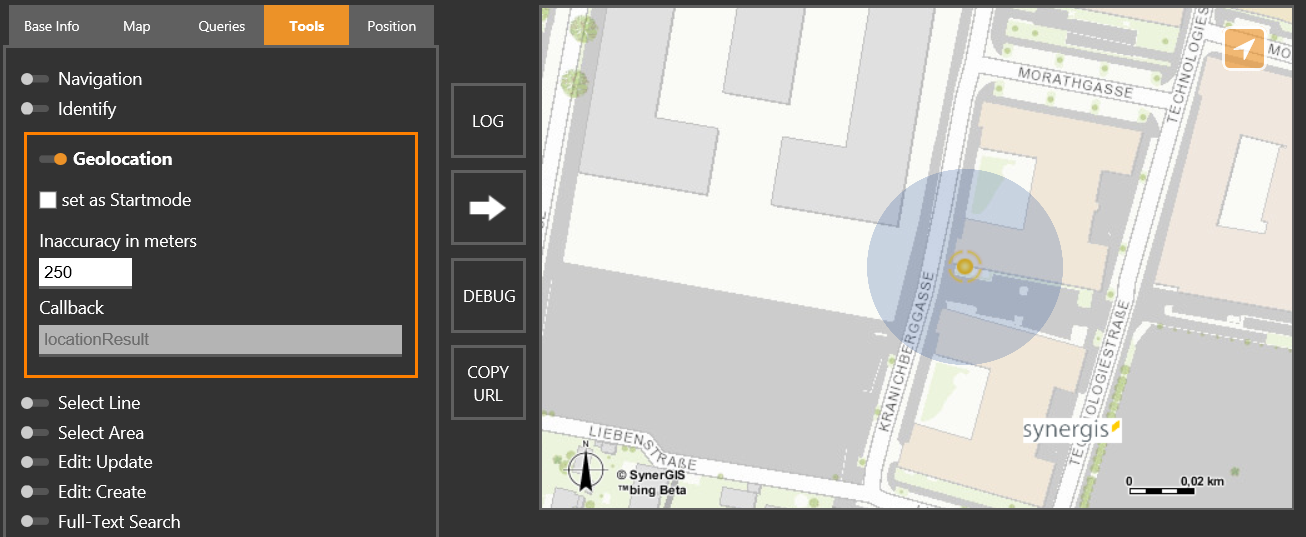 WebOffice map widget testcontainer - Location