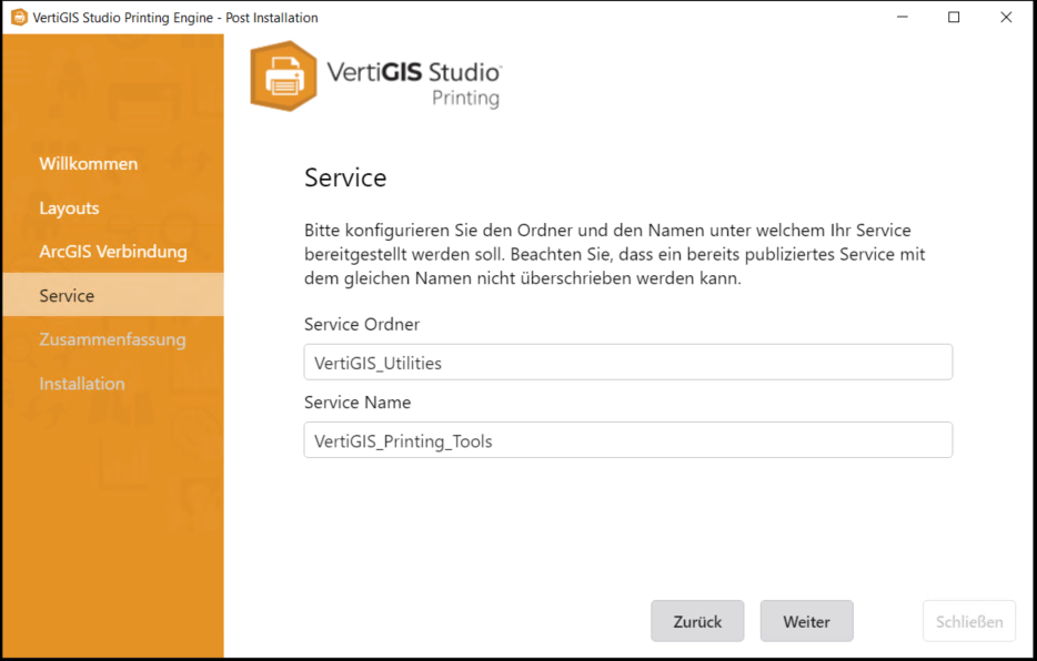 Specifying the service path and service name