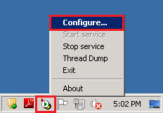 Configure Tomcat - taskbar