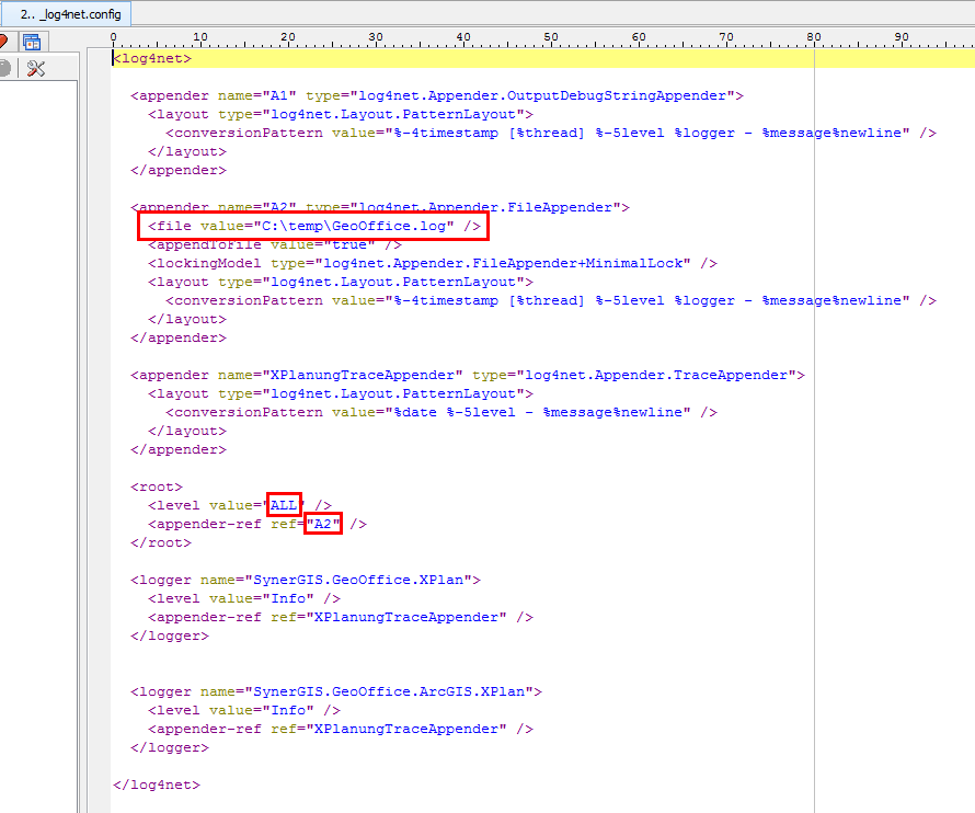 Edit the log category in _log4net.config