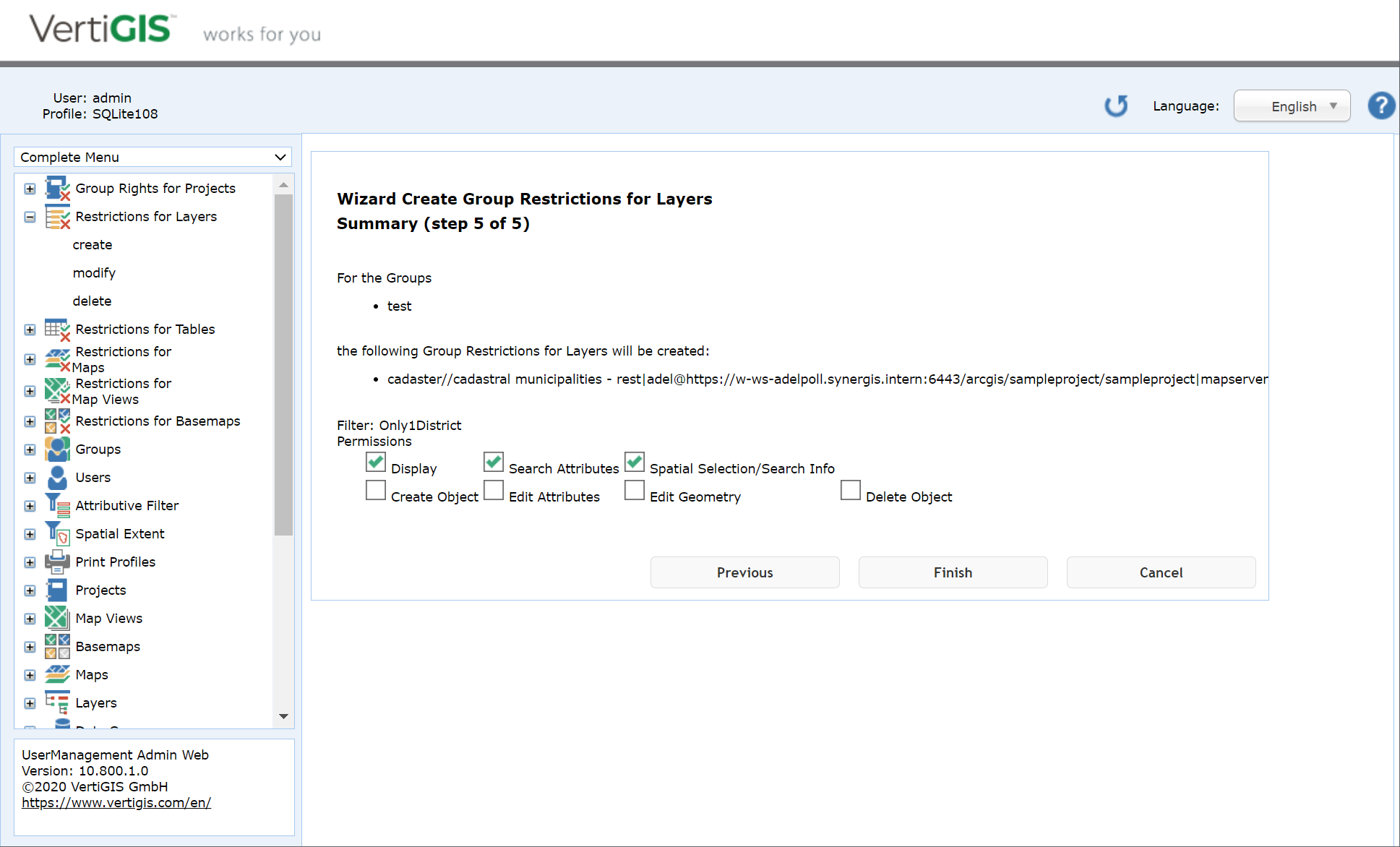 Create group restrictions for layers  - step 5 summary