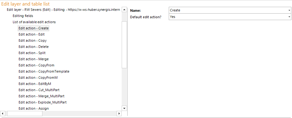 Edit actions configuration