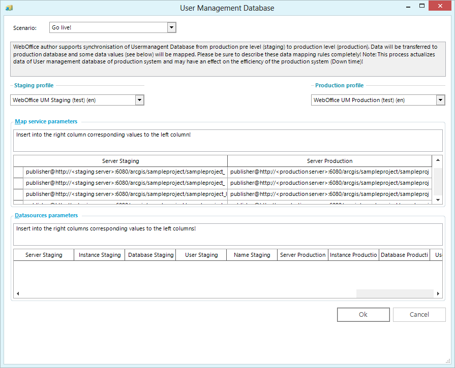 Go Live! scenario in User Management Database dialog