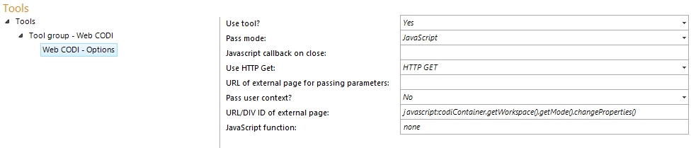 Configuration - Web CODI Options
