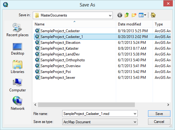 Save "master map document" as <map document file name>_1.mxd