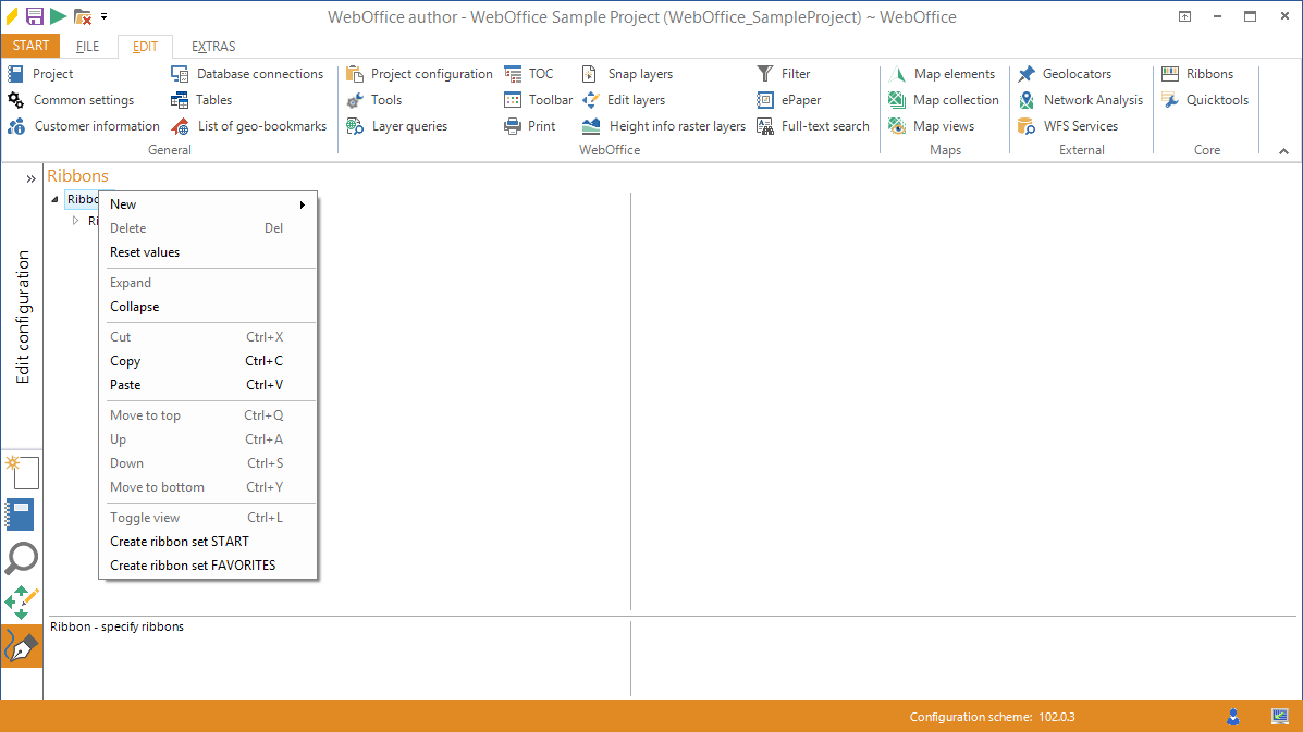 Predefined ribbon sets in WebOffice author
