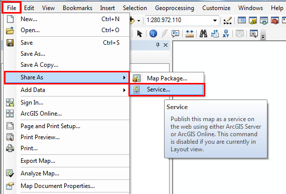 Publish a map as a service in ArcMap