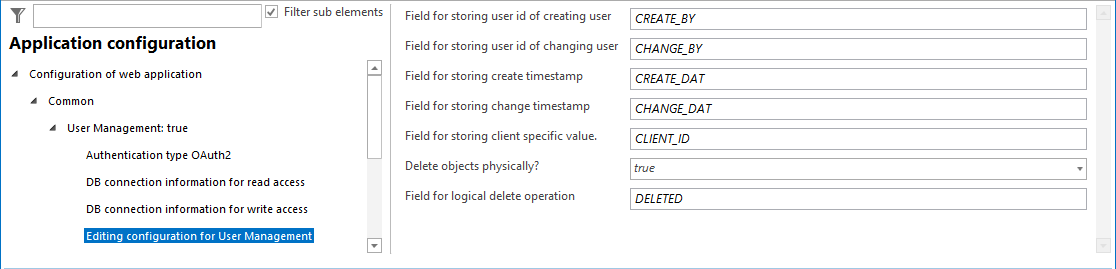 Editing configuration for user management configuration