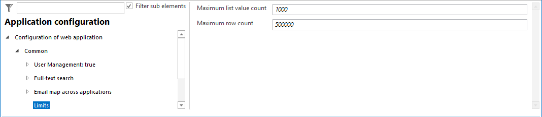 Limits configuration