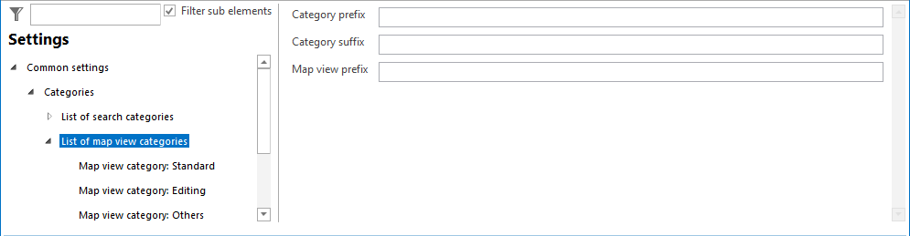 List of map view categories configuration