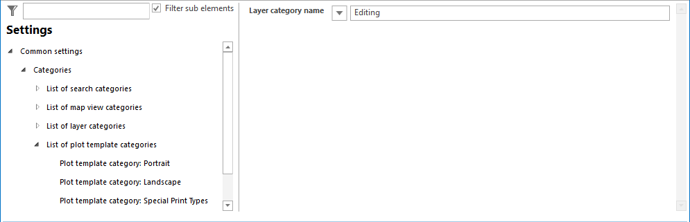 List of plot template categories configuration
