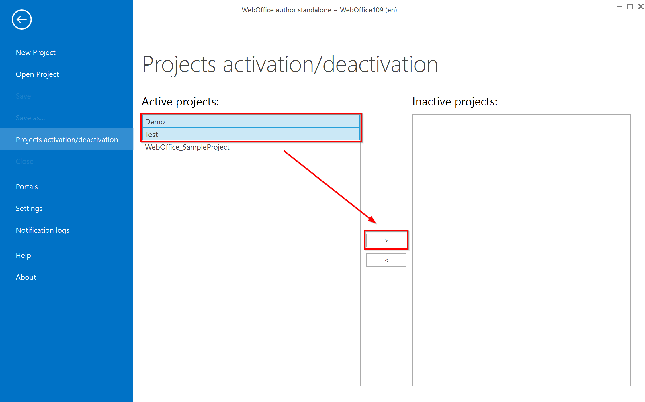 Set active projects inactive