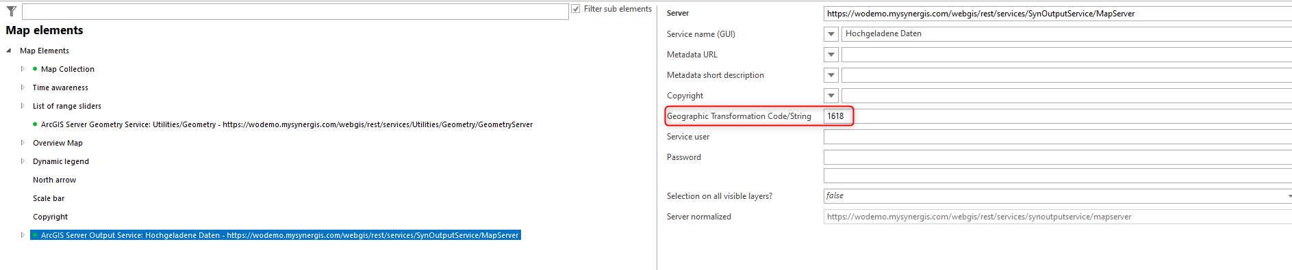 Transformation code at the SynOutputService