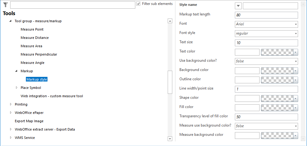 Markup styles configuration