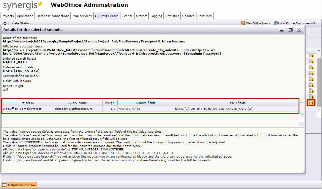 SynAdmin full text search detail list