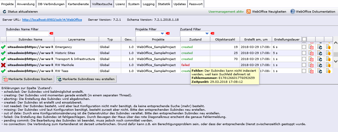 Display of a failed initialization of a subindex including error description as tooltip &nbsp;