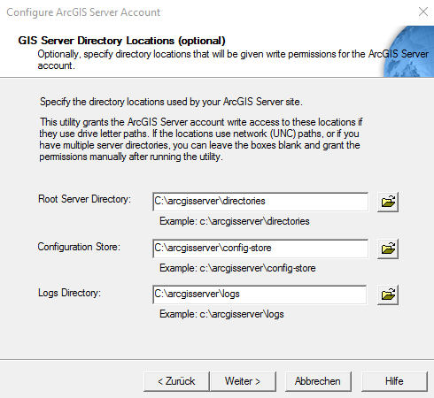 Specify directory locations used by ArcGIS Server site Specify directory locations used by ArcGIS Server site
