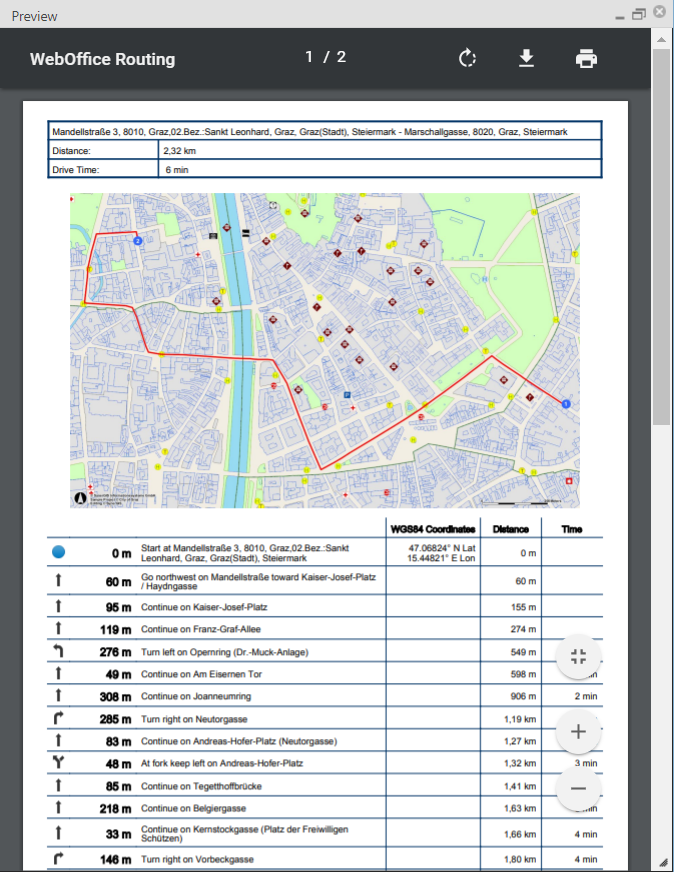 Preview of the route description in PDF format Preview of the route description in PDF format