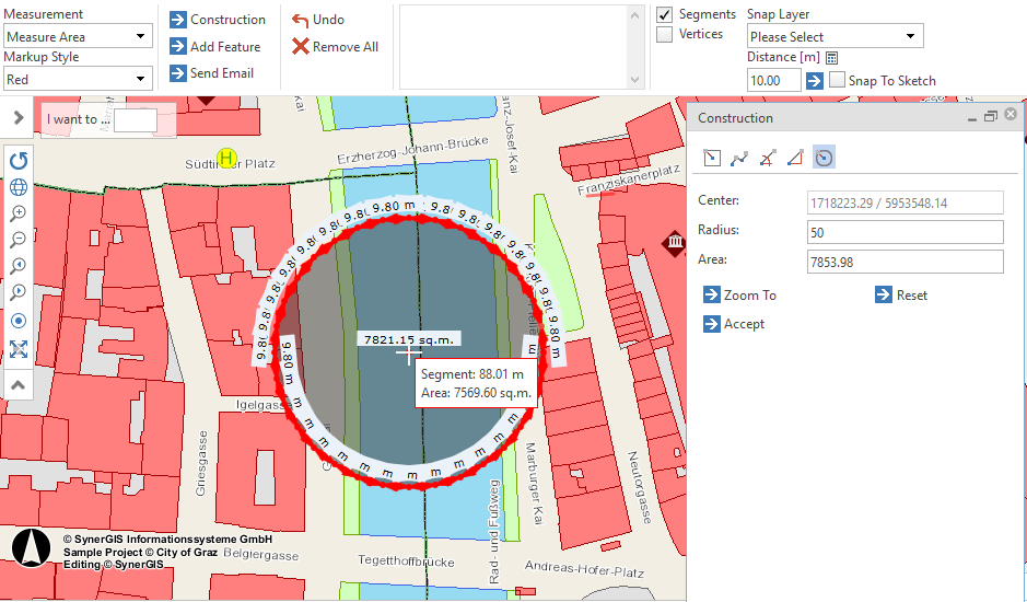 Measuring a circle using snapping in the WebOffice core client Measuring a circle using snapping in the WebOffice core client